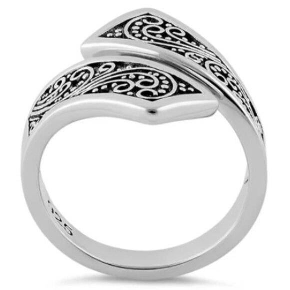 925 STERLING SILVER Unique Bali Bypass Swirl Ring - Picture 15 of 15